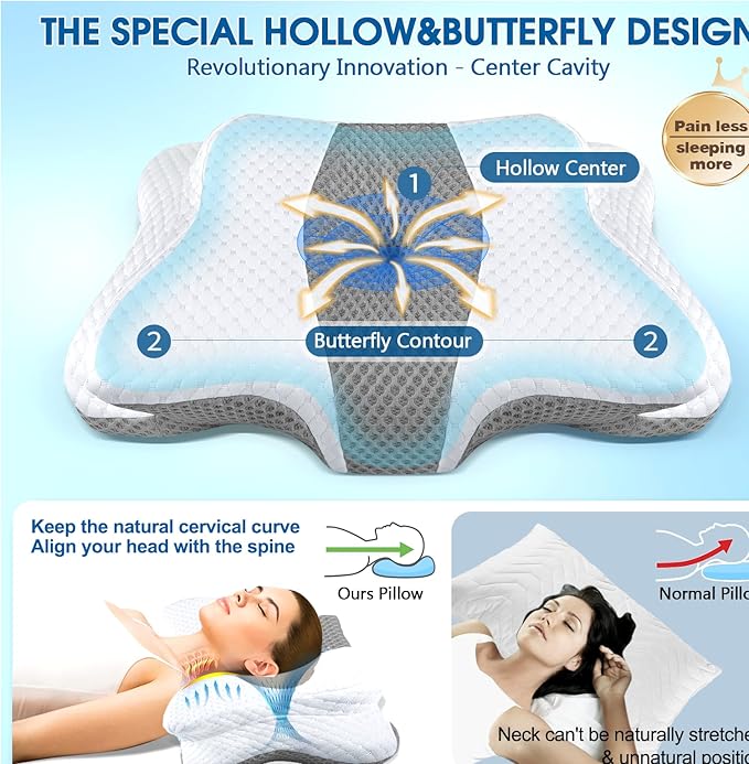 SALSLIM Memory Foam Pillows, Cervical Pillow for Neck and Shoulder Pain Relief, Ergonomic Contour Bed Pillow, Soft for Side Sleep Stomach Sleeping and Back Sleeper - Image 5