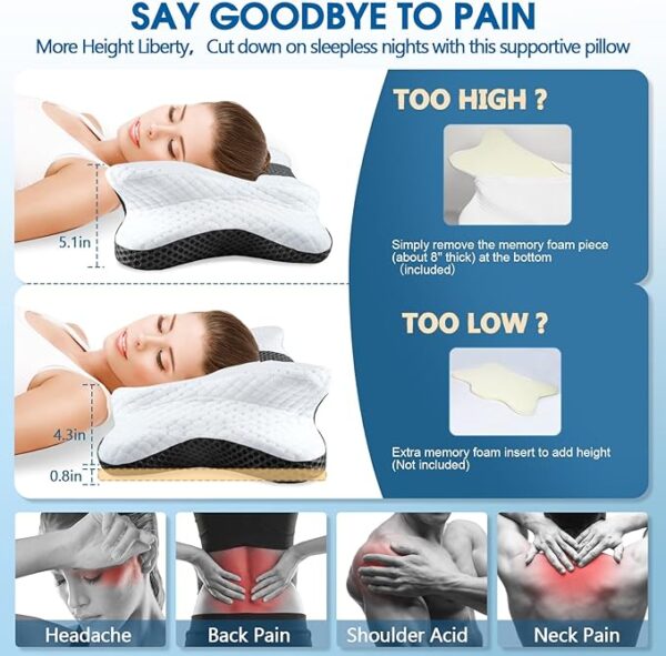 SALSLIM Memory Foam Pillows, Cervical Pillow for Neck and Shoulder Pain Relief, Ergonomic Contour Bed Pillow, Soft for Side Sleep Stomach Sleeping and Back Sleeper - Image 4