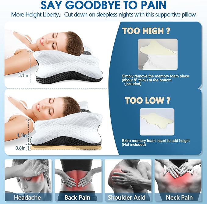 SALSLIM Memory Foam Pillows, Cervical Pillow for Neck and Shoulder Pain Relief, Ergonomic Contour Bed Pillow, Soft for Side Sleep Stomach Sleeping and Back Sleeper - Image 4