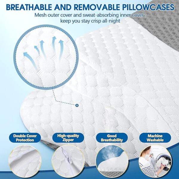 SALSLIM Memory Foam Pillows, Cervical Pillow for Neck and Shoulder Pain Relief, Ergonomic Contour Bed Pillow, Soft for Side Sleep Stomach Sleeping and Back Sleeper - Image 7