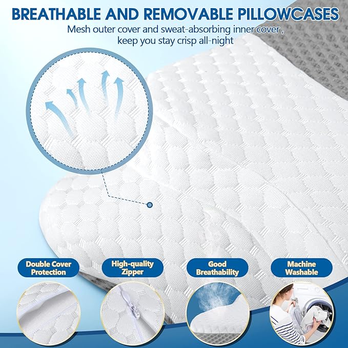 SALSLIM Memory Foam Pillows, Cervical Pillow for Neck and Shoulder Pain Relief, Ergonomic Contour Bed Pillow, Soft for Side Sleep Stomach Sleeping and Back Sleeper - Image 7