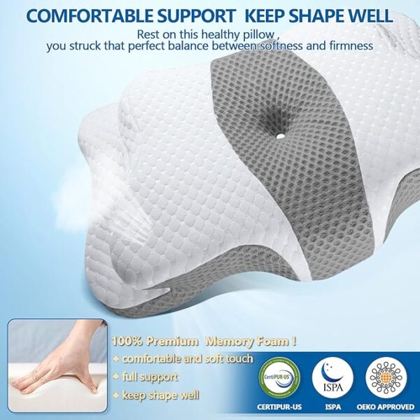 SALSLIM Memory Foam Pillows, Cervical Pillow for Neck and Shoulder Pain Relief, Ergonomic Contour Bed Pillow, Soft for Side Sleep Stomach Sleeping and Back Sleeper - Image 8