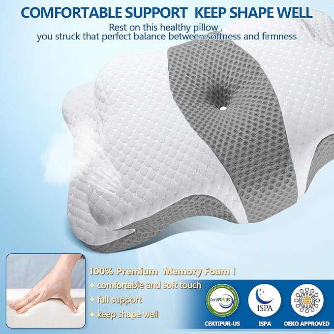 SALSLIM Memory Foam Pillows, Cervical Pillow for Neck and Shoulder Pain Relief, Ergonomic Contour Bed Pillow, Soft for Side Sleep Stomach Sleeping and Back Sleeper - Image 8